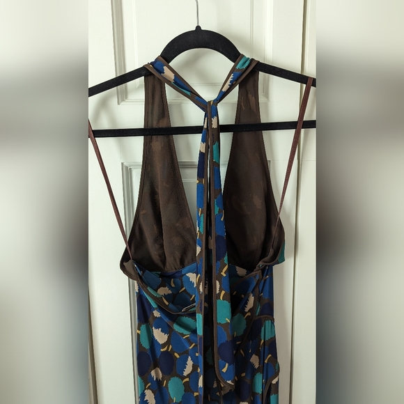BCBG MAX AZRIA Dress size 0 Halter Silk Abstract Print Blue Turquoise Brown Y2K - Picture 5 of 7